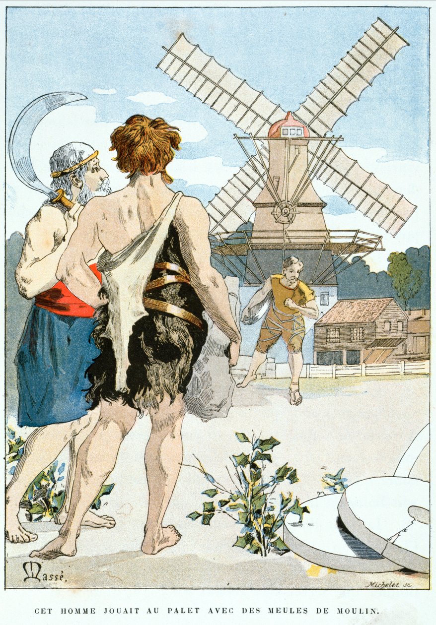 2ean-LOurs találkozik Roue de Moulinnal, az elsővel a három erős férfi közül, akik elkísérik kalandjaira, 1900 körül alkotó: Masse Masse