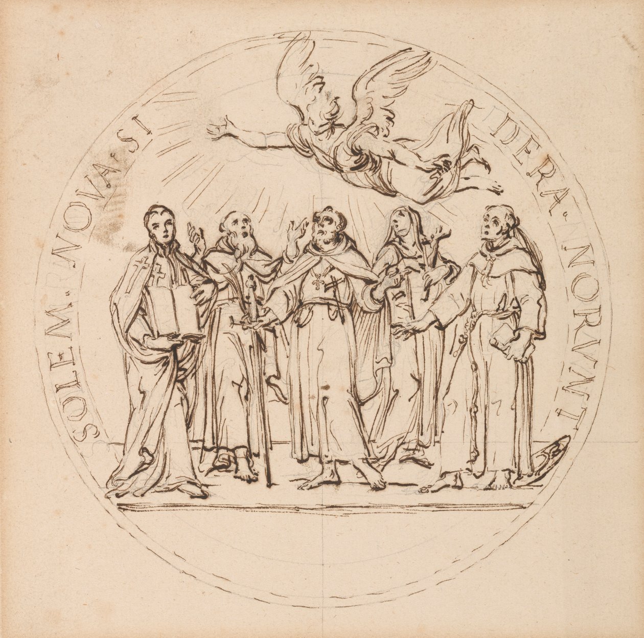 Szent Pius X. Kelemen, Szent Gaetano dei Conti di Thiene, Borgia Szent Ferenc, S. J., Saint Louis Bertrand, O.P. és Szent Margaret Q(ueen) skóciai szentté avatására szolgáló pápai érem terve alkotó: Massimiliano Soldani