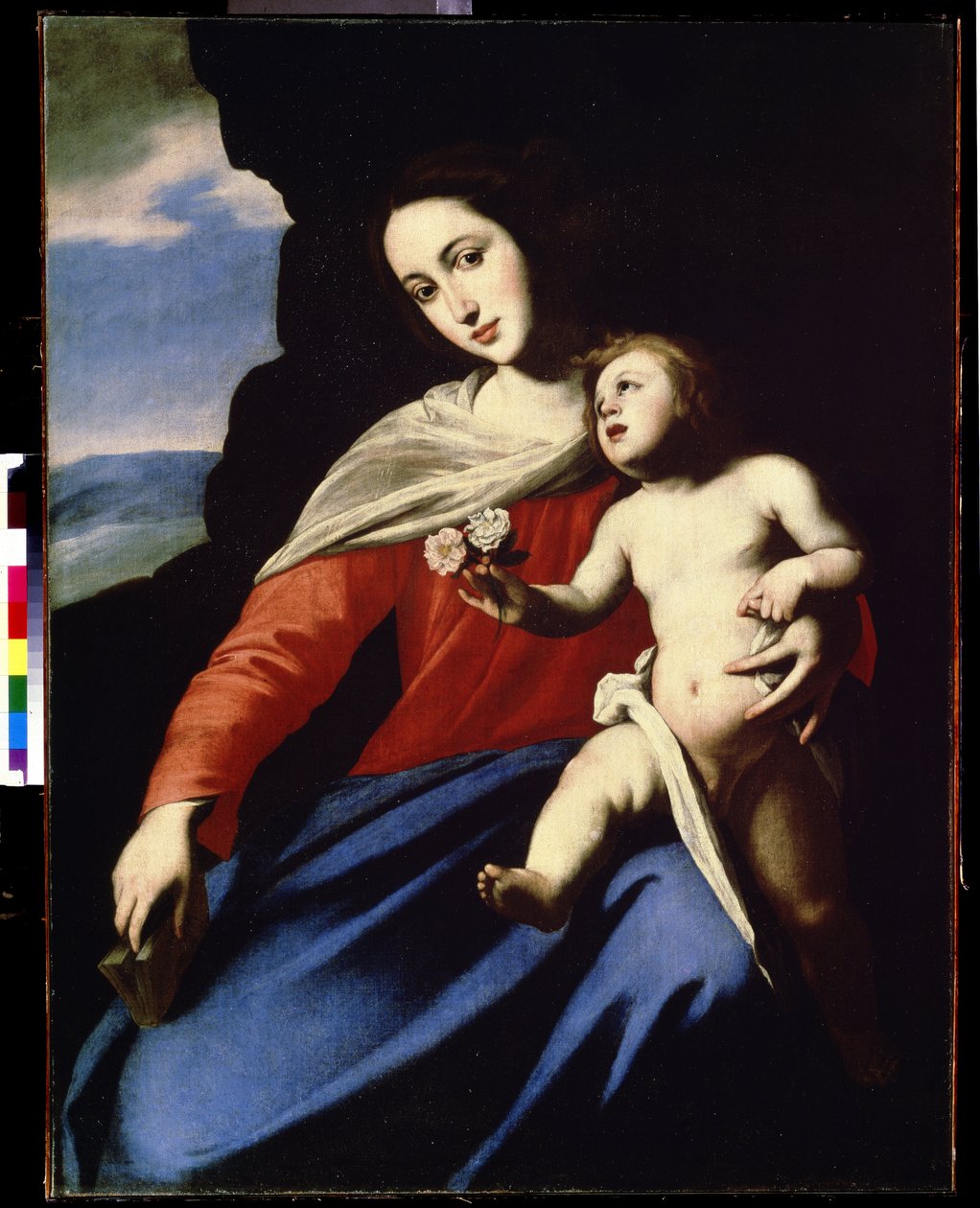 A Szűz és a Gyermek (Szűz és Gyermek). Massimo Stanzione festménye (1585 körül-1658 körül). Olajfestmény alkotó: Massimo Stanzione