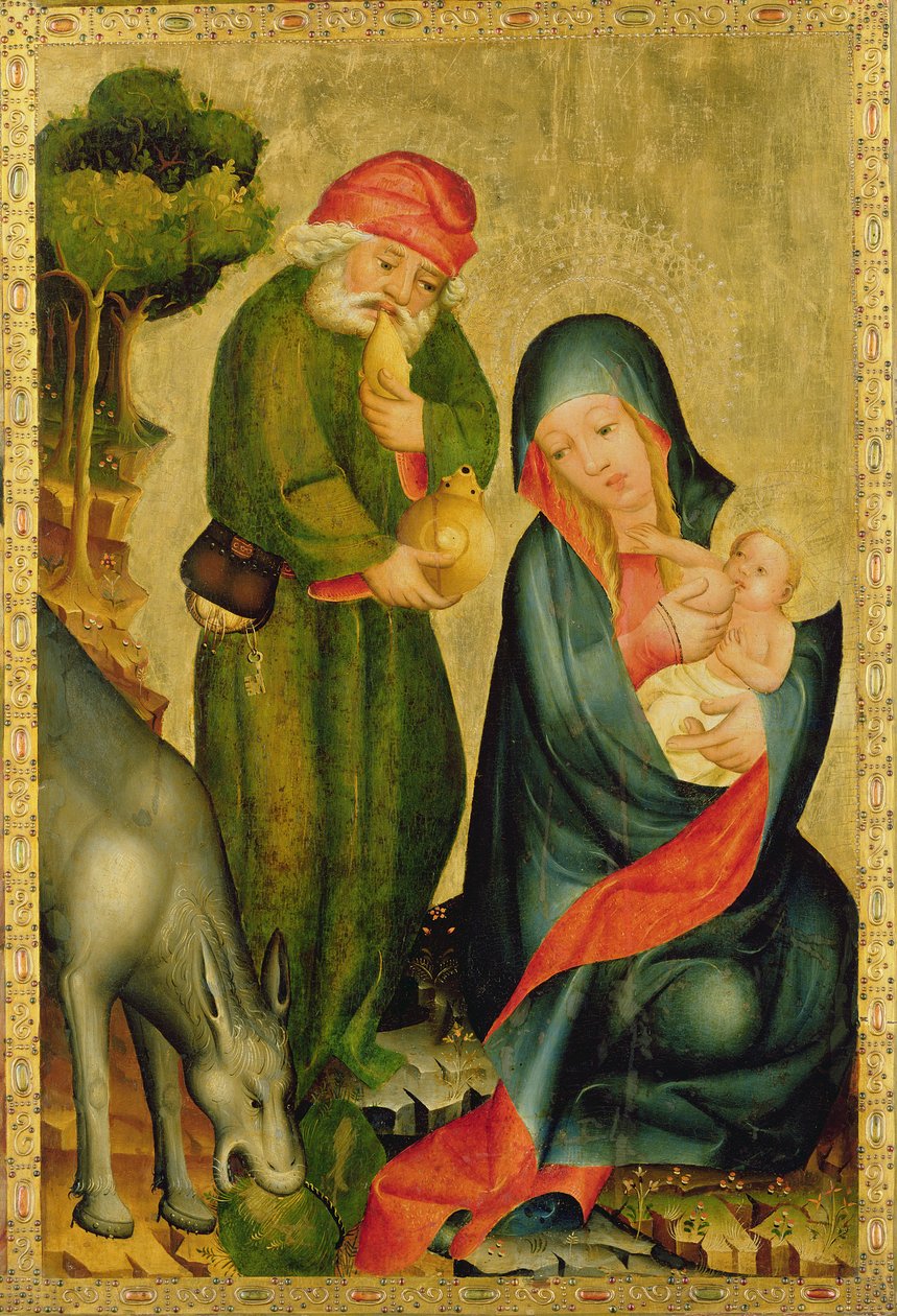 Pihenés az egyiptomi repülésen, részlet a Grabow-oltárról, 1379-83 (tempera a panelen) alkotó: Master Bertram of Minden