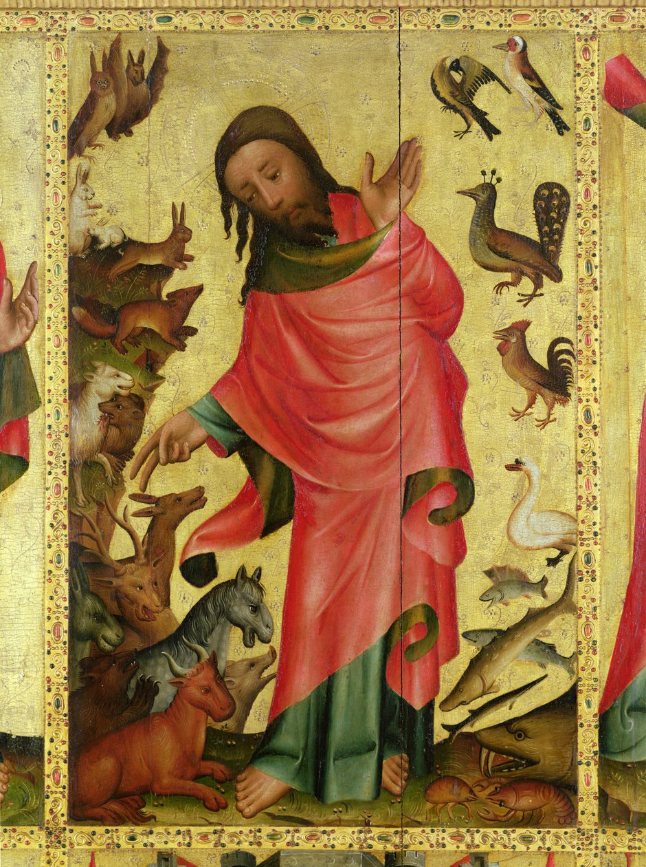 Az állatok teremtése, részlet a Grabow-oltárból, 1379-83 (tempera a panelen) alkotó: Master Bertram of Minden