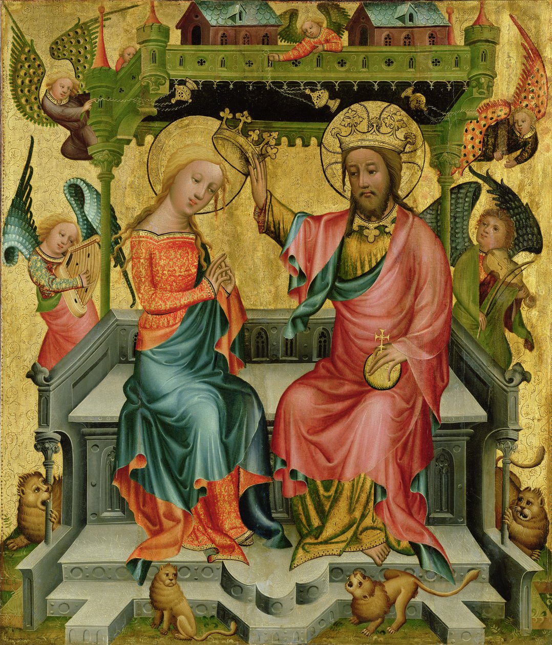 A Szűz megkoronázása, a Buxtehude-oltár jobb szárnyából, 1400-10 (tempera a panelen) alkotó: Master Bertram of Minden