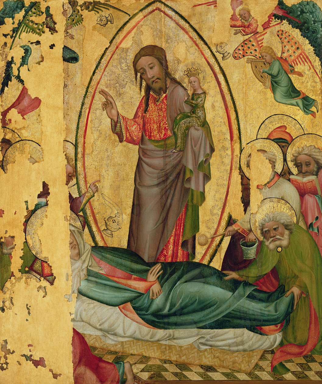 A Dormition, a Buxtehude-oltár bal szárnyából, 1400-10 (tempera a panelen) alkotó: Master Bertram of Minden