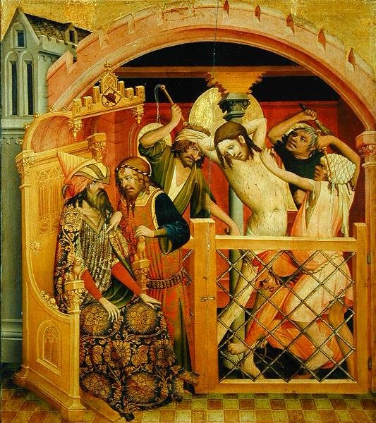 Krisztus megostorozása, a hamburgi Szent János-templom Szent Tamás-oltárának táblája, 1424-ben kezdődött (tempera és olaj a táblán) alkotó: Master Francke Master Francke