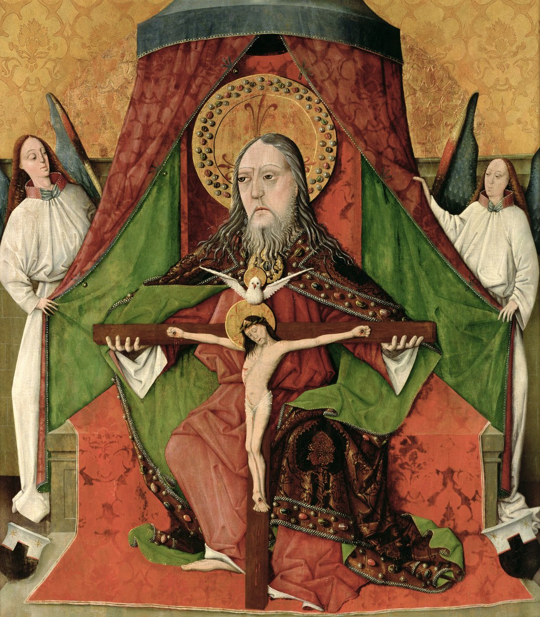 Szentháromság, a mosóci Szentháromság-templom főoltárának központi táblája (ma Mošovce, Szlovákia) 1471 (táblán tojástempera) alkotó: Master Gh
