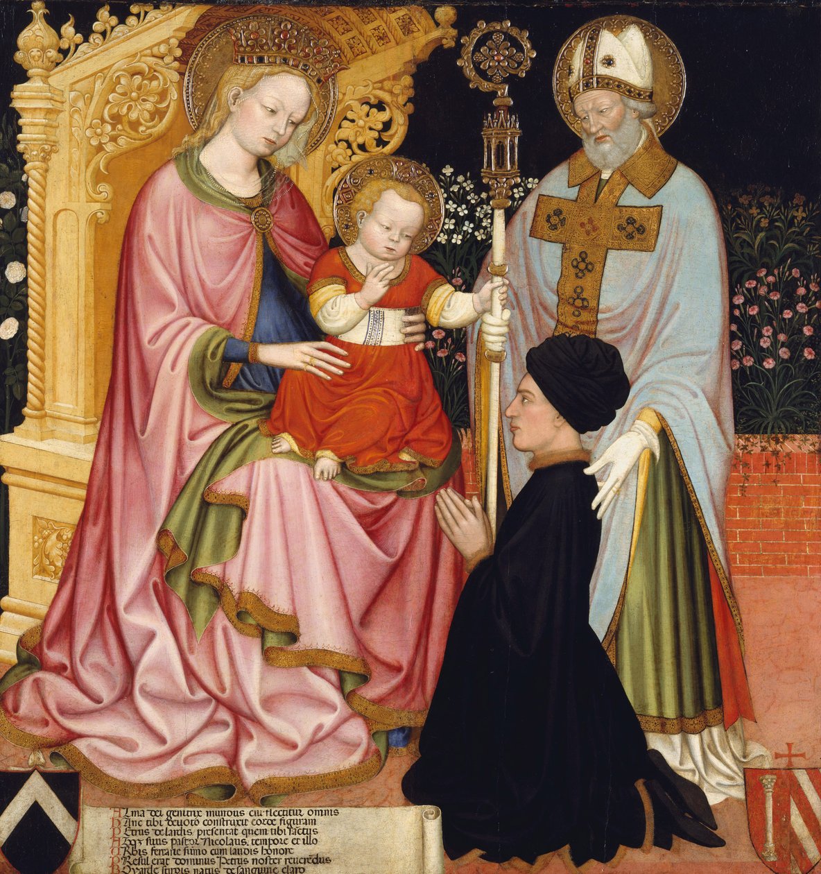 Madonna és gyermek az adományozóval, Pietro de Lardi, Szent Miklós bemutatása, 1420-30 körül (tempera és arany a fán) alkotó: Master GZ Master GZ
