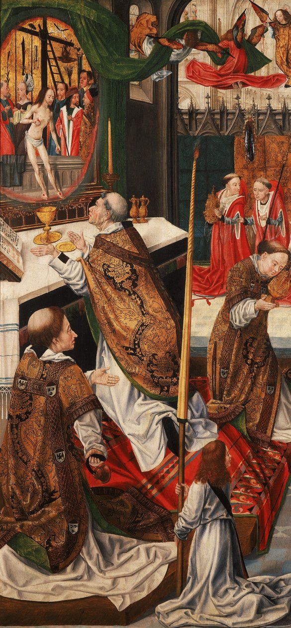 Triptichon jelenetekkel Krisztus szenvedéséből (baloldali fordított) Szent Gergely mise alkotó: Master of Aachen the Altarpiece