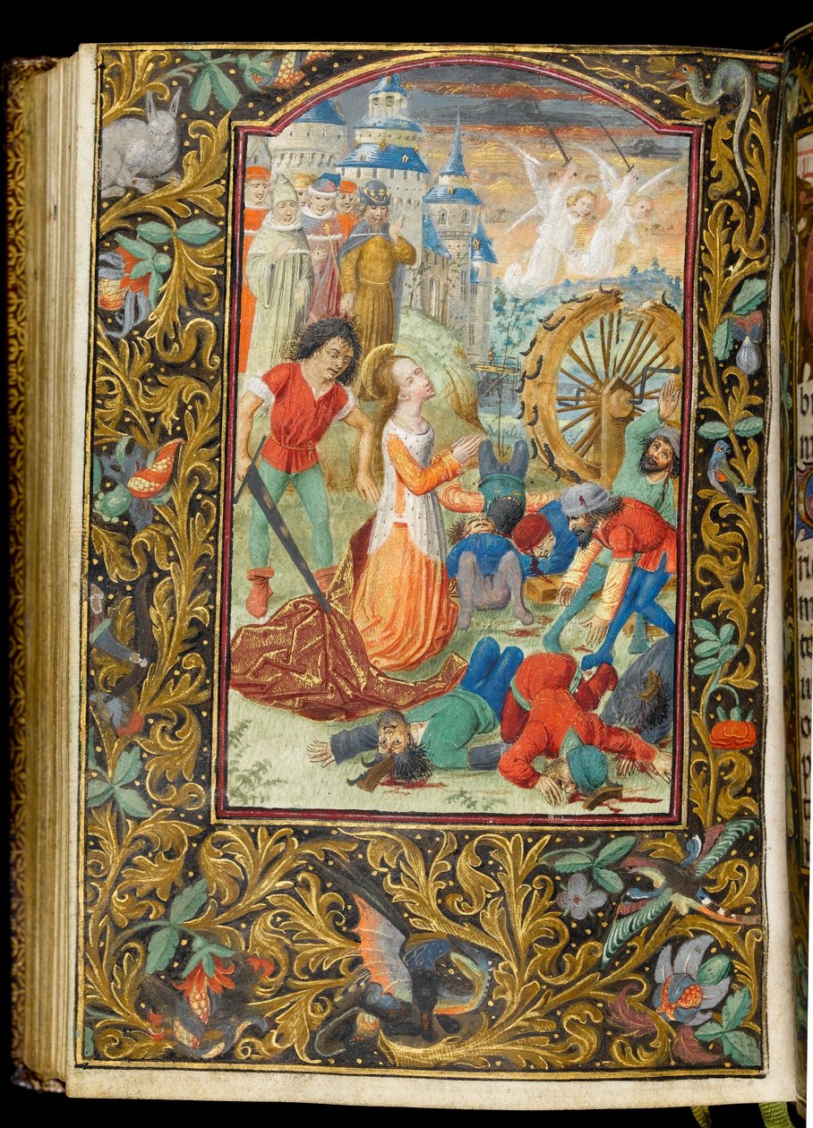Ms 268 f.140v Szent Katalin vértanúsága, 1475 körül (tinta pergamenen) alkotó: Master of Fitzwilliam