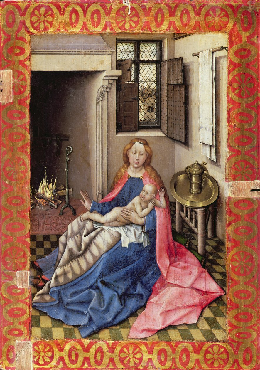 Madonna és gyermek kandalló előtt (panel) (diptichon része, lásd: 73053) alkotó: Master of Flémalle
