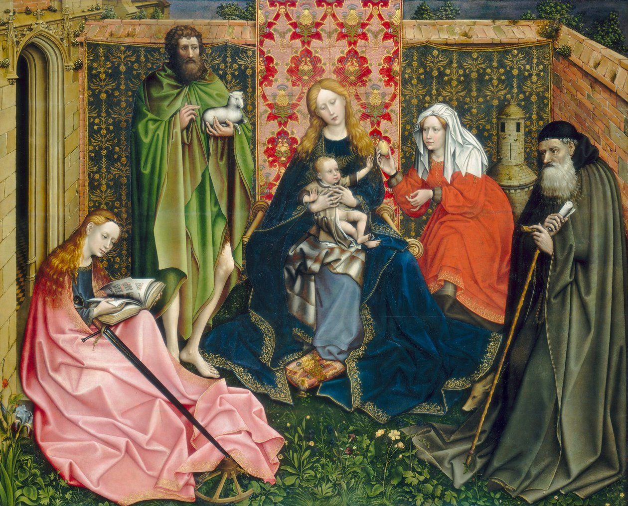 Madonna és gyermek a szentekkel a zártkertben, c. 1440-60 alkotó: Master of Flémalle