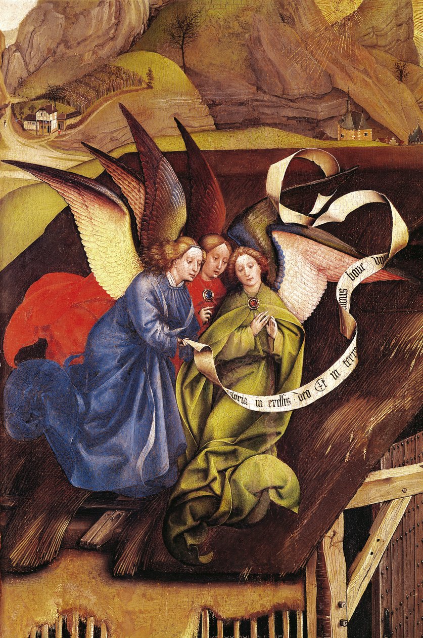 Születés, három angyal részlete, 1425 körül (128673 részlet) alkotó: Master of Flémalle
