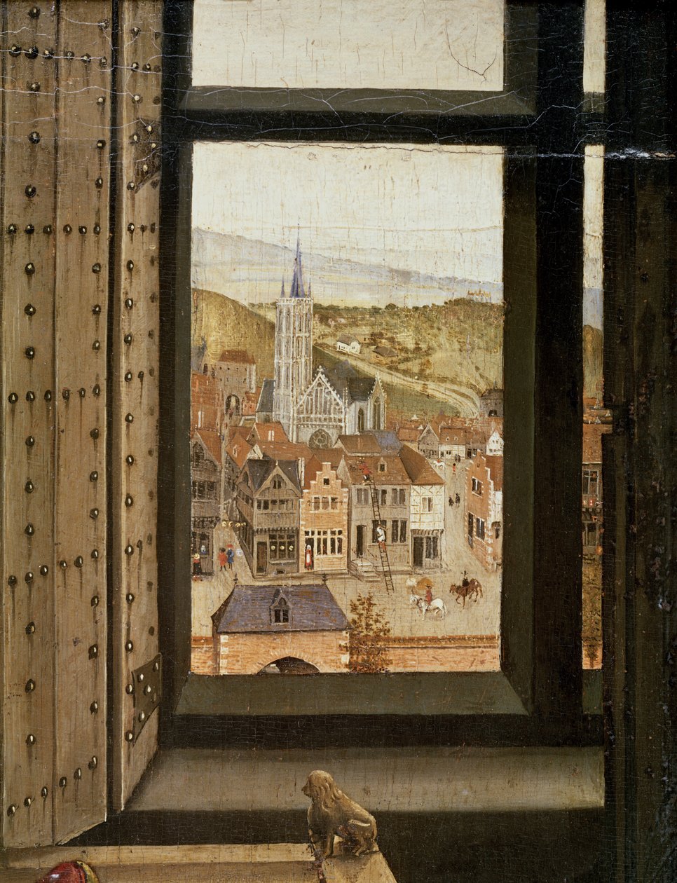Szűz és gyermek a tűzvédő előtt, 1440 körül (a 30033 részlete) alkotó: Master of Flémalle