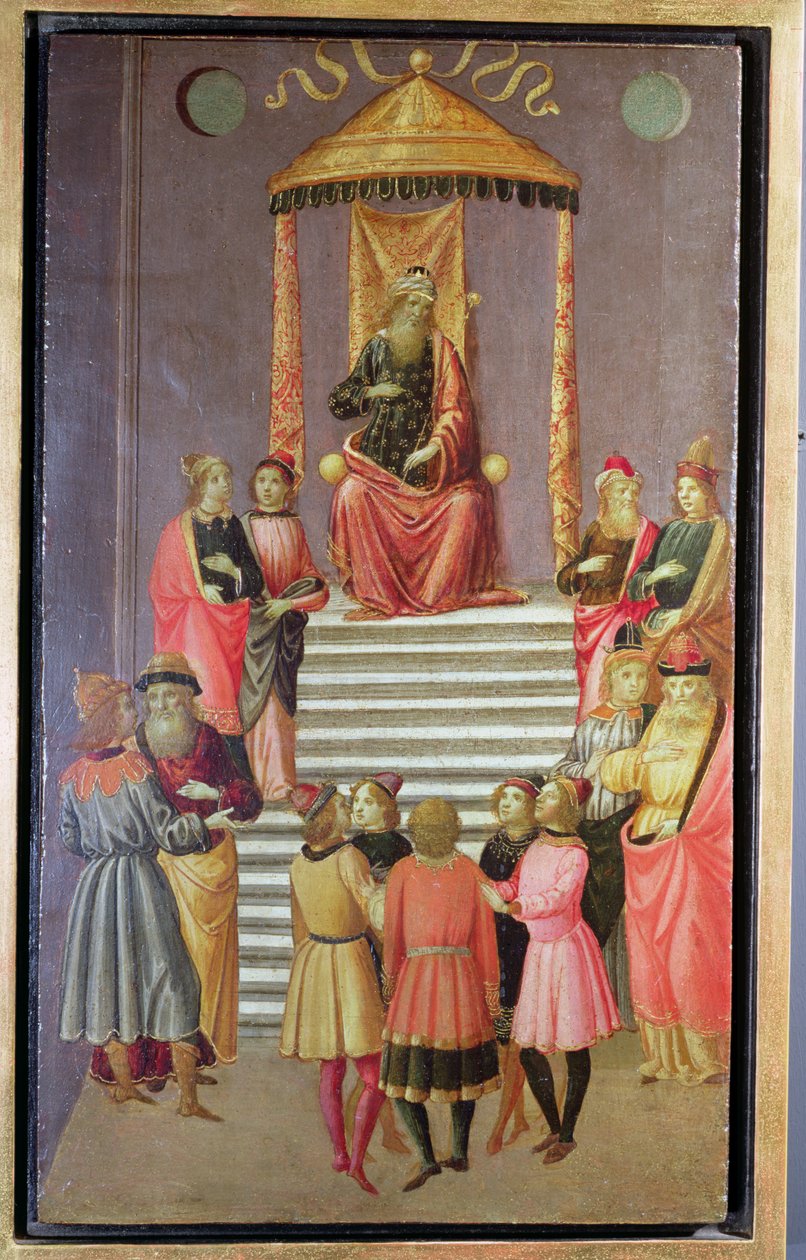 Nabukodonozor kikérdezi Dánielt és társait (tempera a panelen) alkotó: Master of Marradi