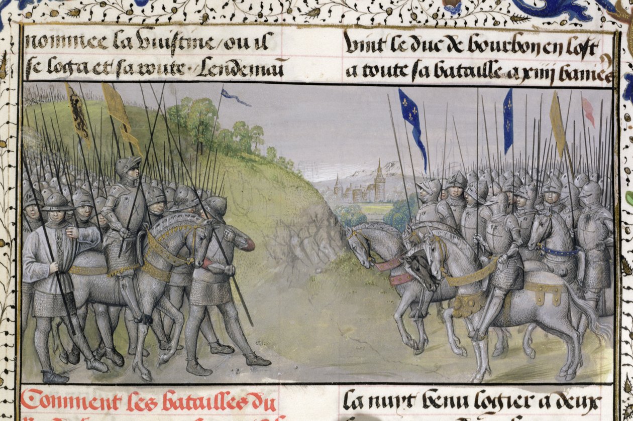 Ms 659 f.204 r. A francia hadsereg legyőzi a flamandokat Casselnél 1328-ban, 1477-ben alkotó: Master of Mary of Burgundy