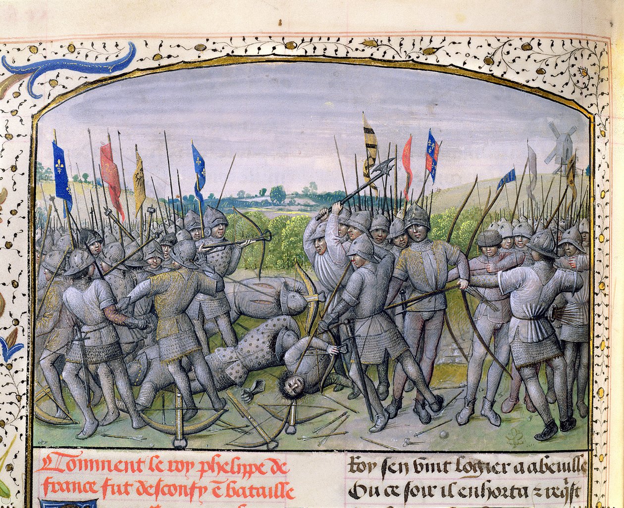 Ms 659 f.255 r. A crecy-i csata 1346-ban, 1477-ben alkotó: Master of Mary of Burgundy