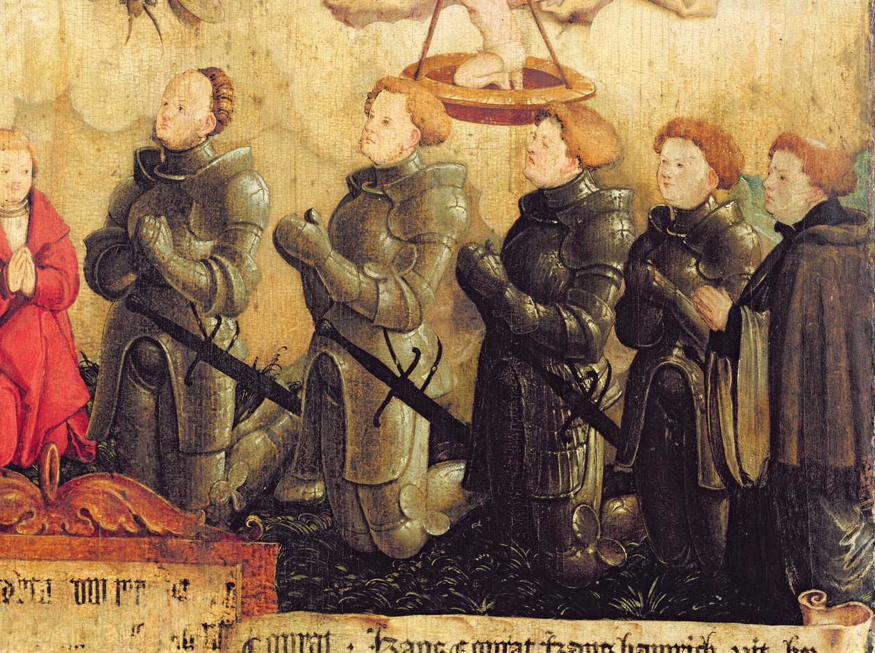 Térdelő lovagok, részlet a Szentháromságból alkotó: Master of Messkirch