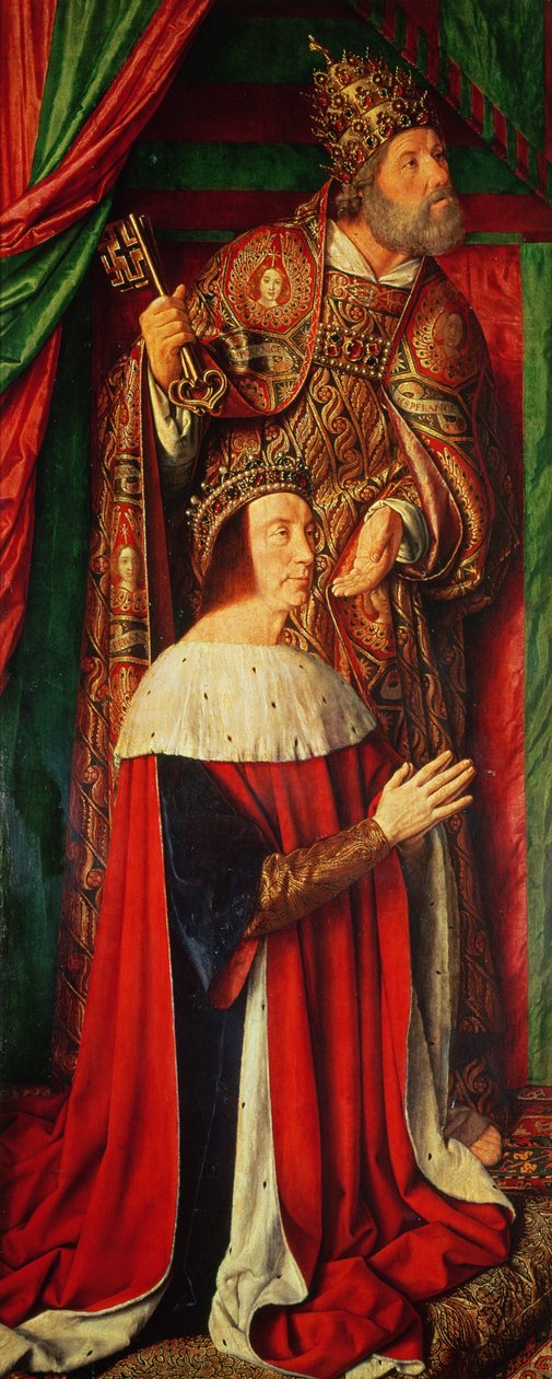 Bourbon II de Beaujeu Péter Szent Péterrel, a Bourbon-oltár bal szárnya alkotó: Master of Moulins