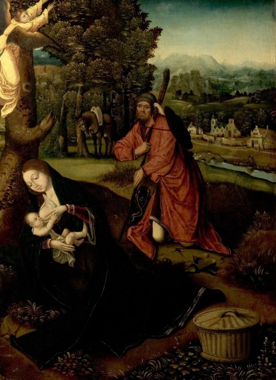 A többi az egyiptomi menekülésen (Szűz, gyermek és Szent József egy tájképben) alkotó: Master of the Antwerp Adoration