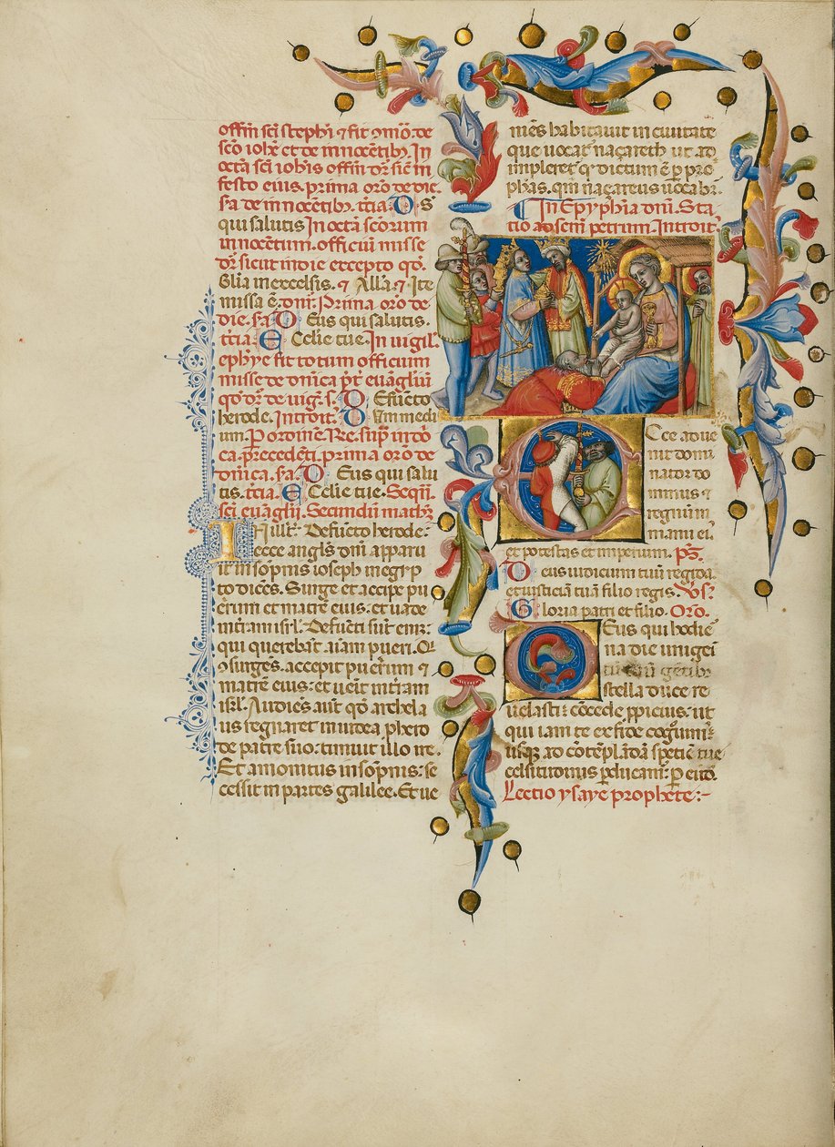 A mágusok imádása; E kezdőbetű: Kardhordozók alkotó: Master of the Brussels Initials
