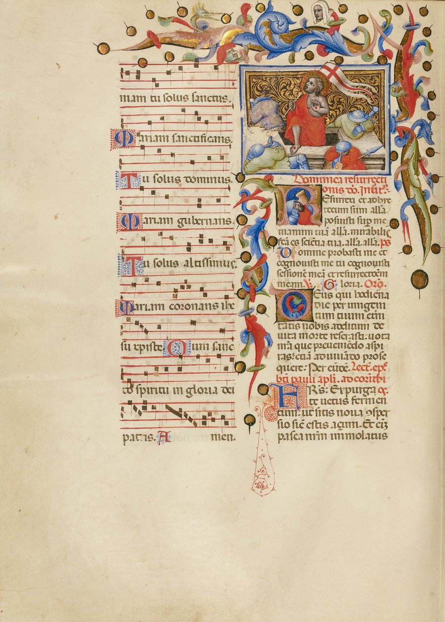 A feltámadás; Kezdeti R: Alvó katona alkotó: Master of the Brussels Initials