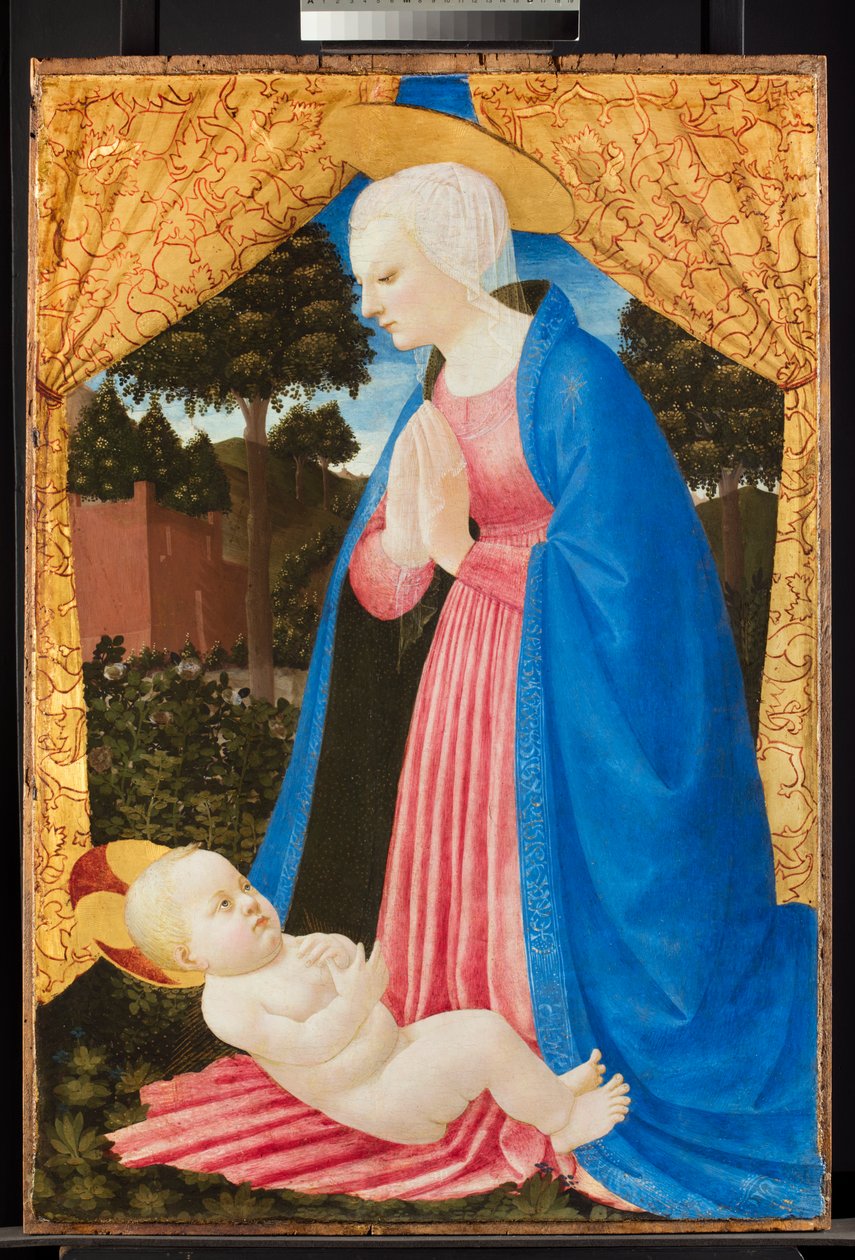 Szűz imádó gyermek, 15. század vége (tempera olajmázzal és arannyal a panelen) alkotó: Master of the Castello Nativity
