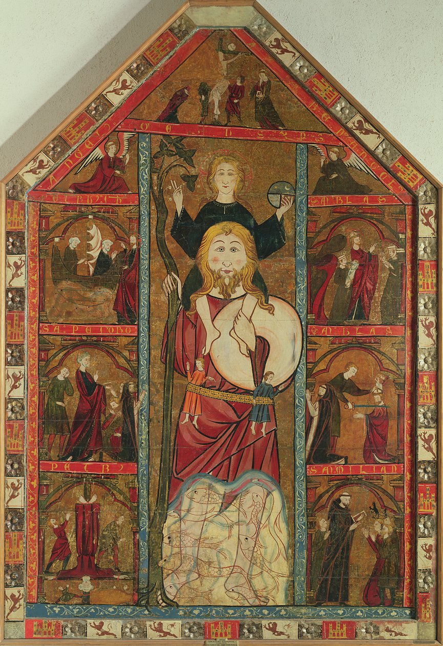 Szent Kristóf és a csecsemő Krisztus, A lerakódás és jelenetek a szentek életéből alkotó: Master of the Castilian School
