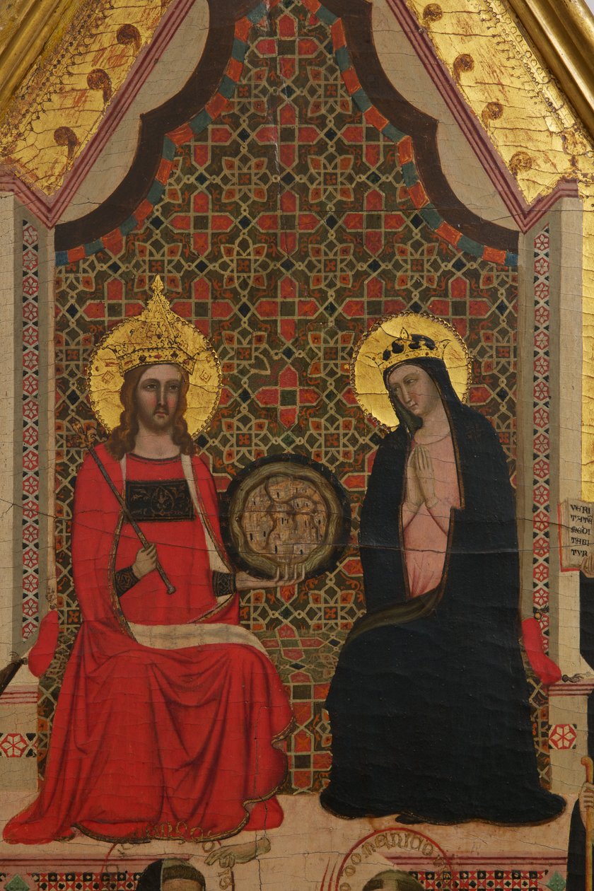 Szűz, Krisztus és 17 szent tempera részlete a panelen alkotó: Master of the Dominican Effigies