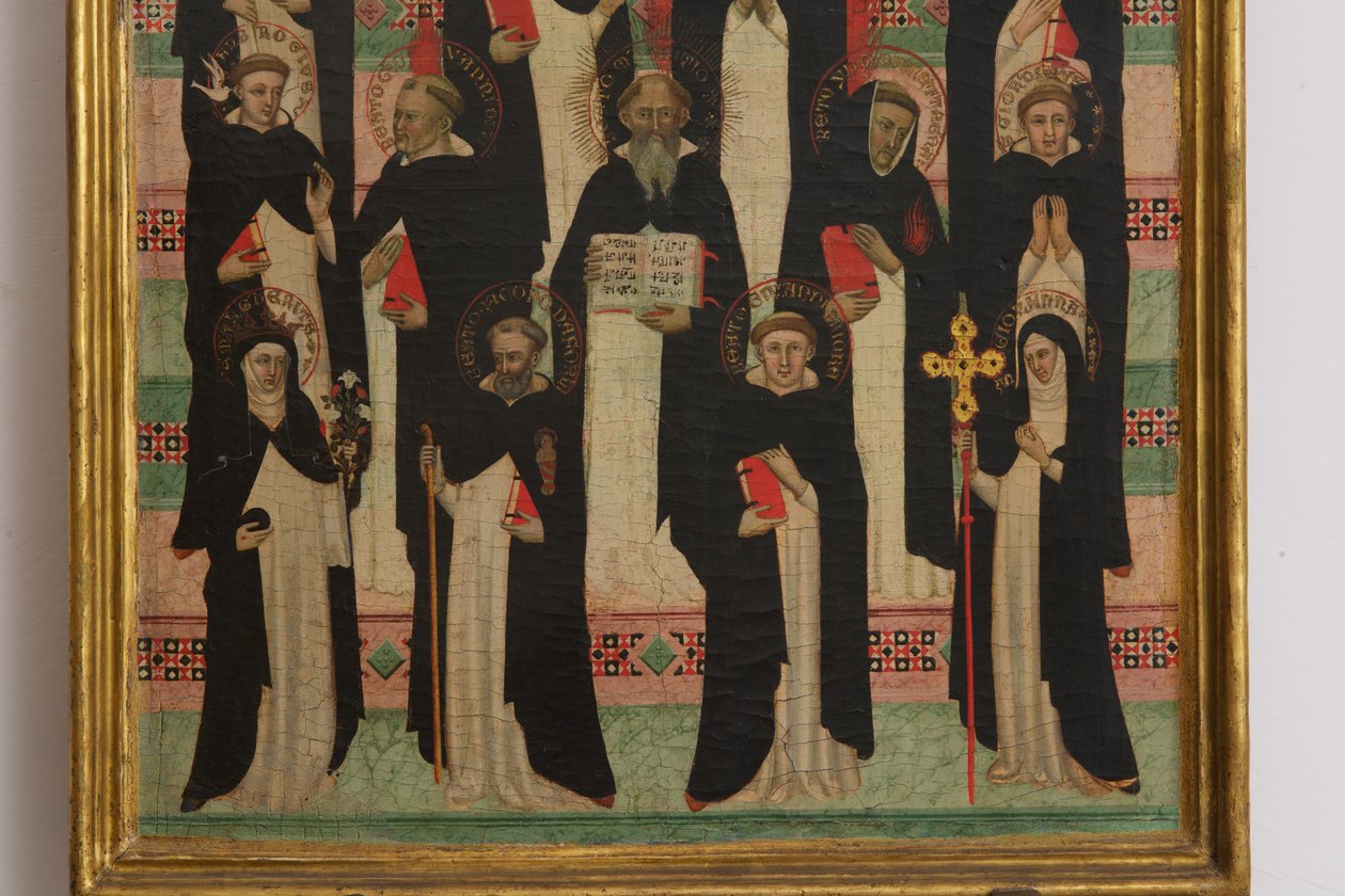 Szűz, Krisztus és 17 szent tempera részlete a panelen alkotó: Master of the Dominican Effigies