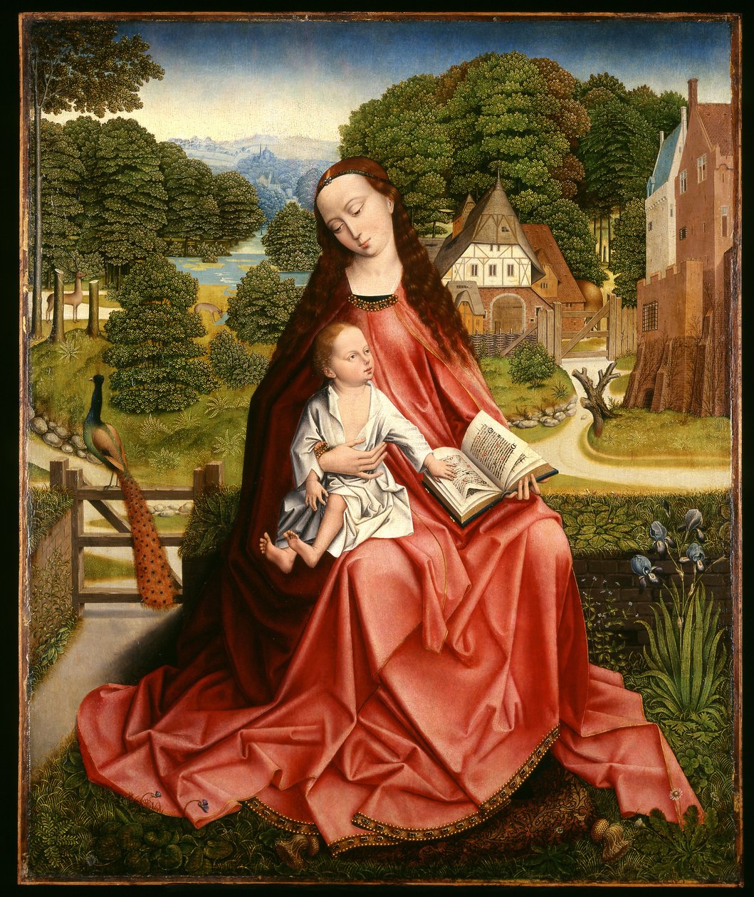 Szűz és gyermek egy tájban, 1492-98 körül alkotó: Master of the Embroidered Foliage