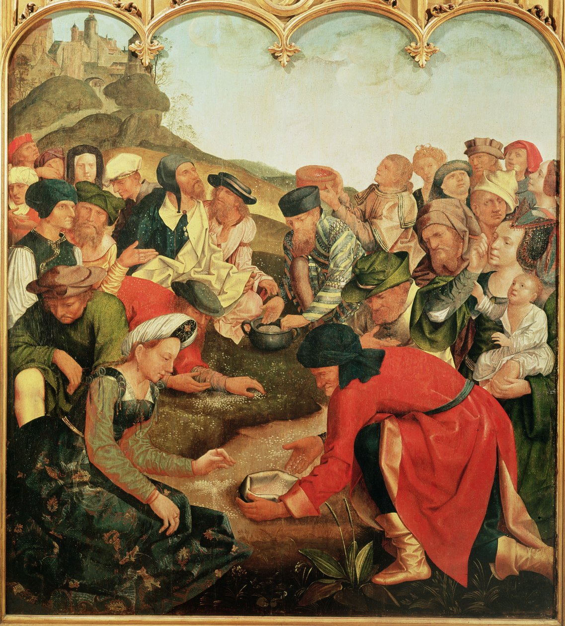 Manna gyűjtése a sivatagban alkotó: Master of the Evora Altarpiece