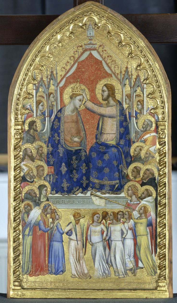 Szűz koronázása angyalokkal és szentekkel, 1360 körül (tempera nyárfán) alkotó: Master of the Fabriano Altarpiece attr. to Master of the Fabriano Altarpiece attr. to