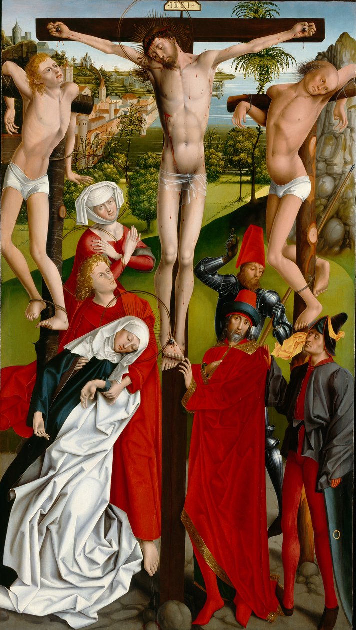 A keresztre feszítés, 1470 körül (olaj, falemez) alkotó: Master of the Freising Visitation