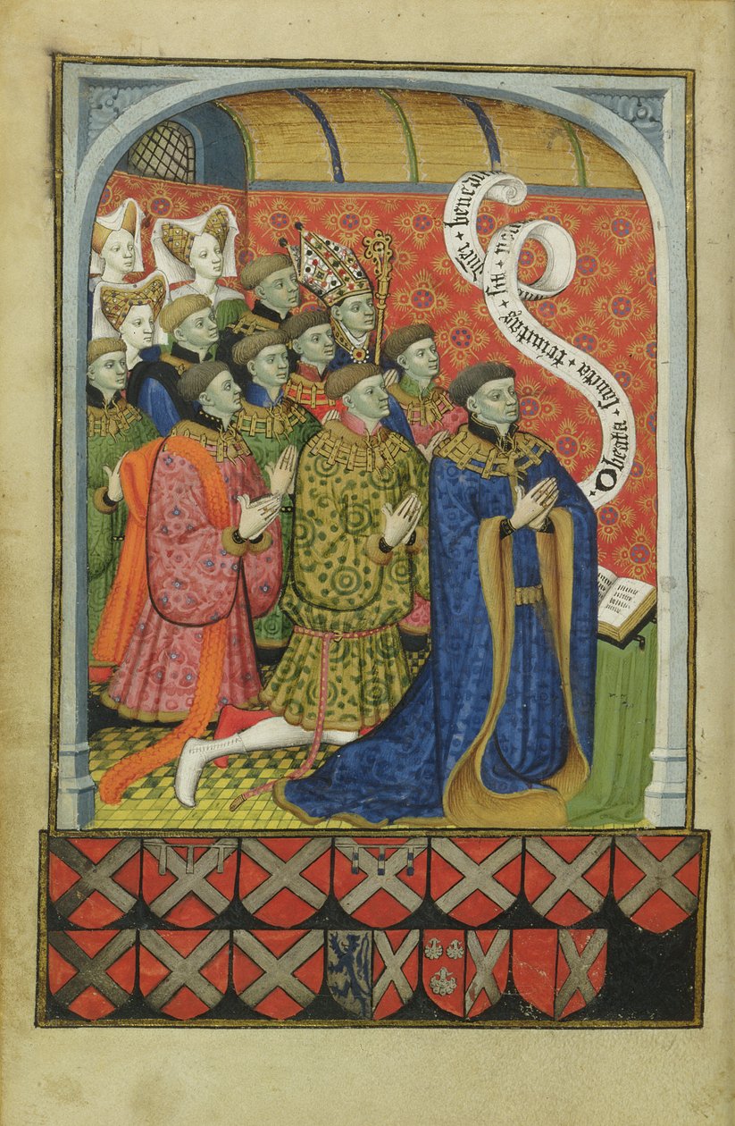Lat 1158 f.27v A Neville család imában, a Neville Book of Hours, 1430-35 alkotó: Master of the Munich Golden Legend