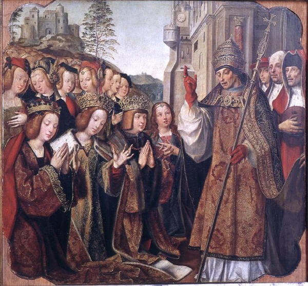 A pápa megáldja Szent Autát, Szent Orsollát és Etherius herceget a Szent Autai oltárképről, 1520 körül alkotó: Master of the St. Auta Altarpiece