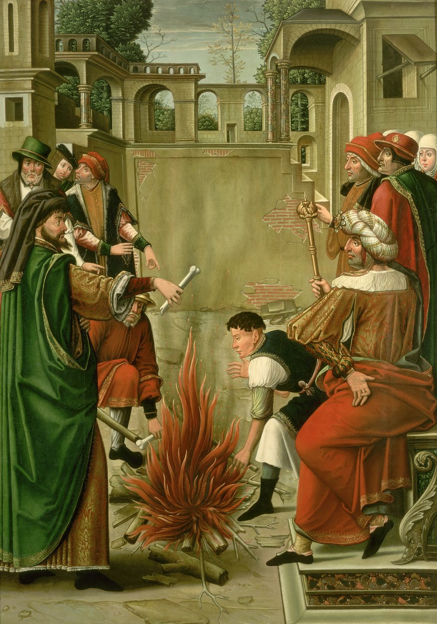 Hitehagyott Julianus császár elégeti Keresztelő Szent János csontjait (panel) alkotó: Master of the St. Johns Retable