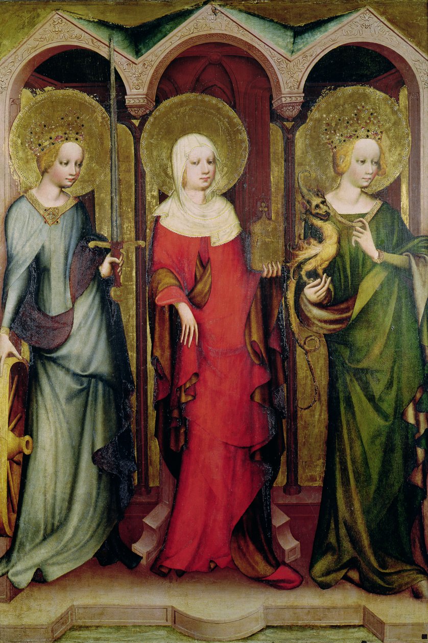 Alexandriai Szent Katalin, Szent Mária Magdolna és Antiochiai Szent Margit, 1380 körül (tempera a táblán) alkotó: Master of the Trebon Altarpiece