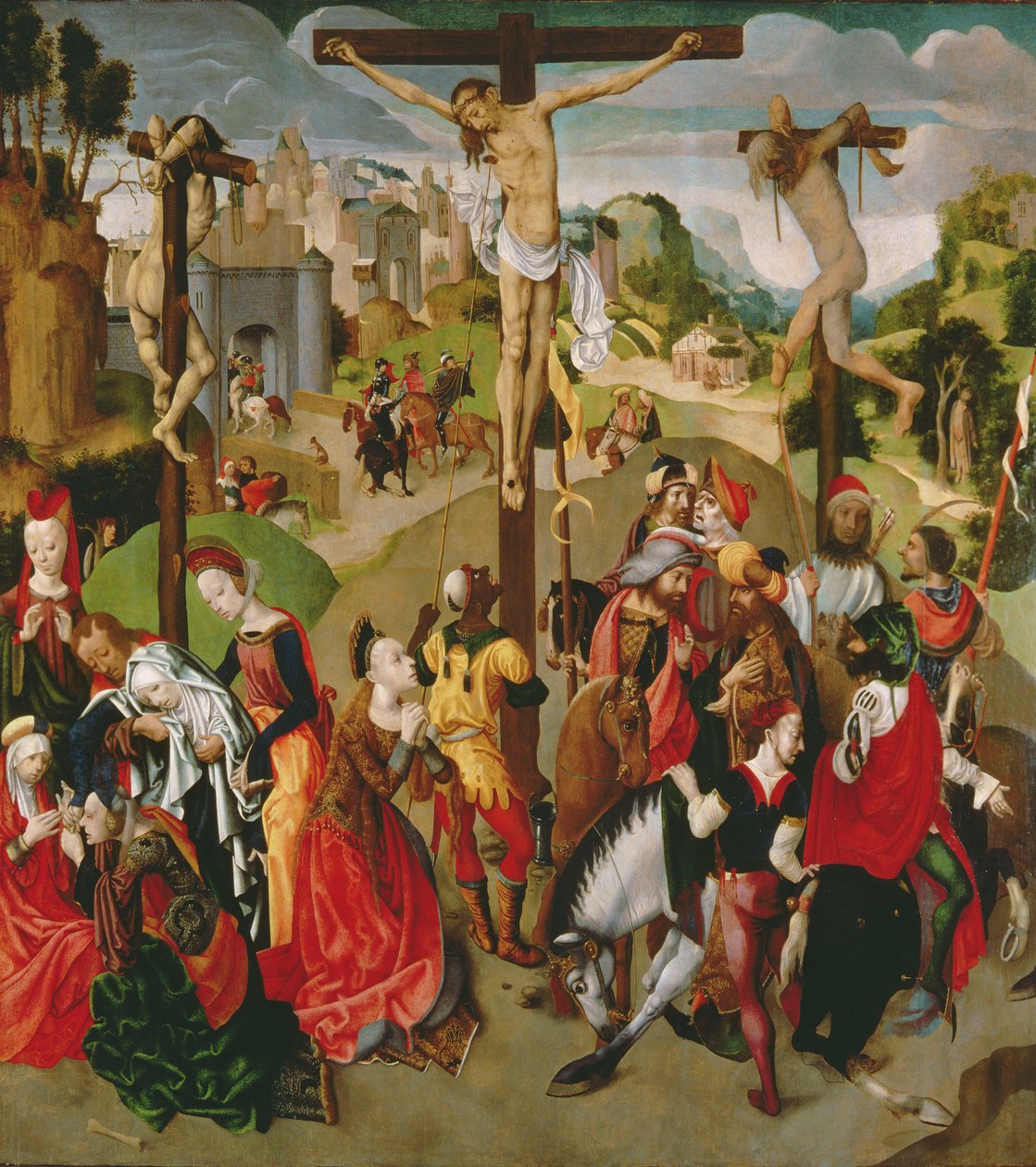 Keresztrefeszítés-triptichon középső táblája, 1490-es évek alkotó: Master of the Virgo Inter Virgines