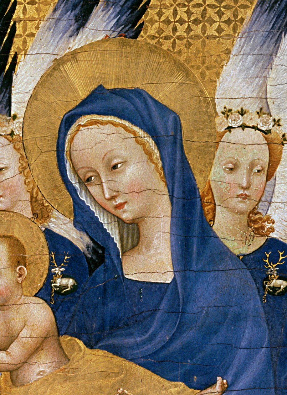 Szűz és gyermek, 1395-99 körül (tojástempera tölgyen) (3028 részlet) alkotó: Master of the Wilton Diptych