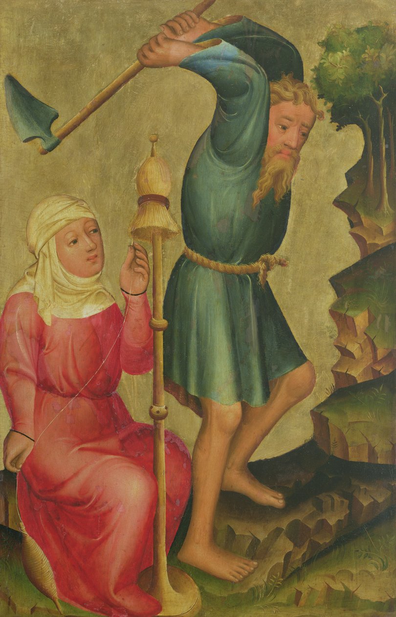 Ádám és Éva munkában, részlet a Grabow-oltárról, 1379-83 (tempera a panelen) alkotó: Master Bertram of Minden
