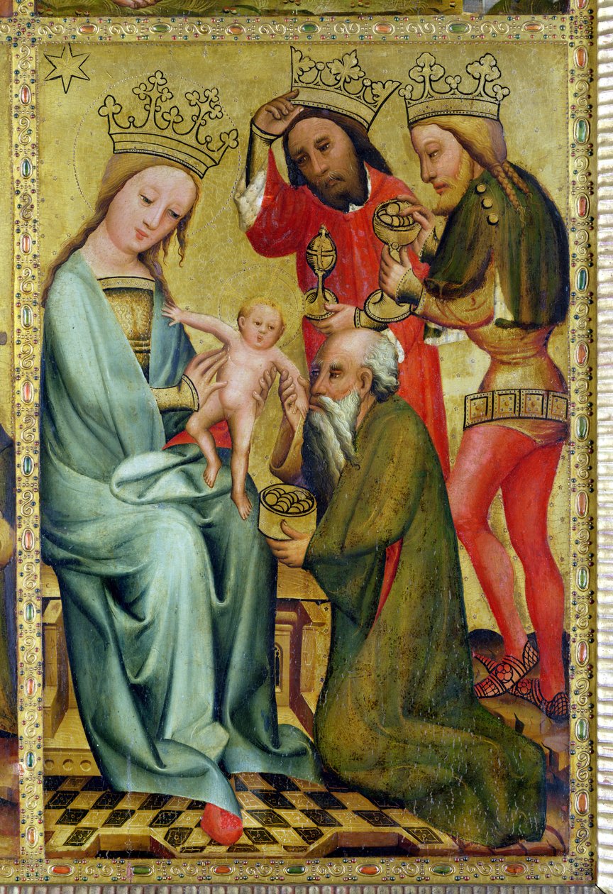 A mágusok imádása a hamburgi Szent Péter-főoltárról, a Grabower-oltár, 1383 (tempera a táblán) alkotó: Master Bertram of Minden
