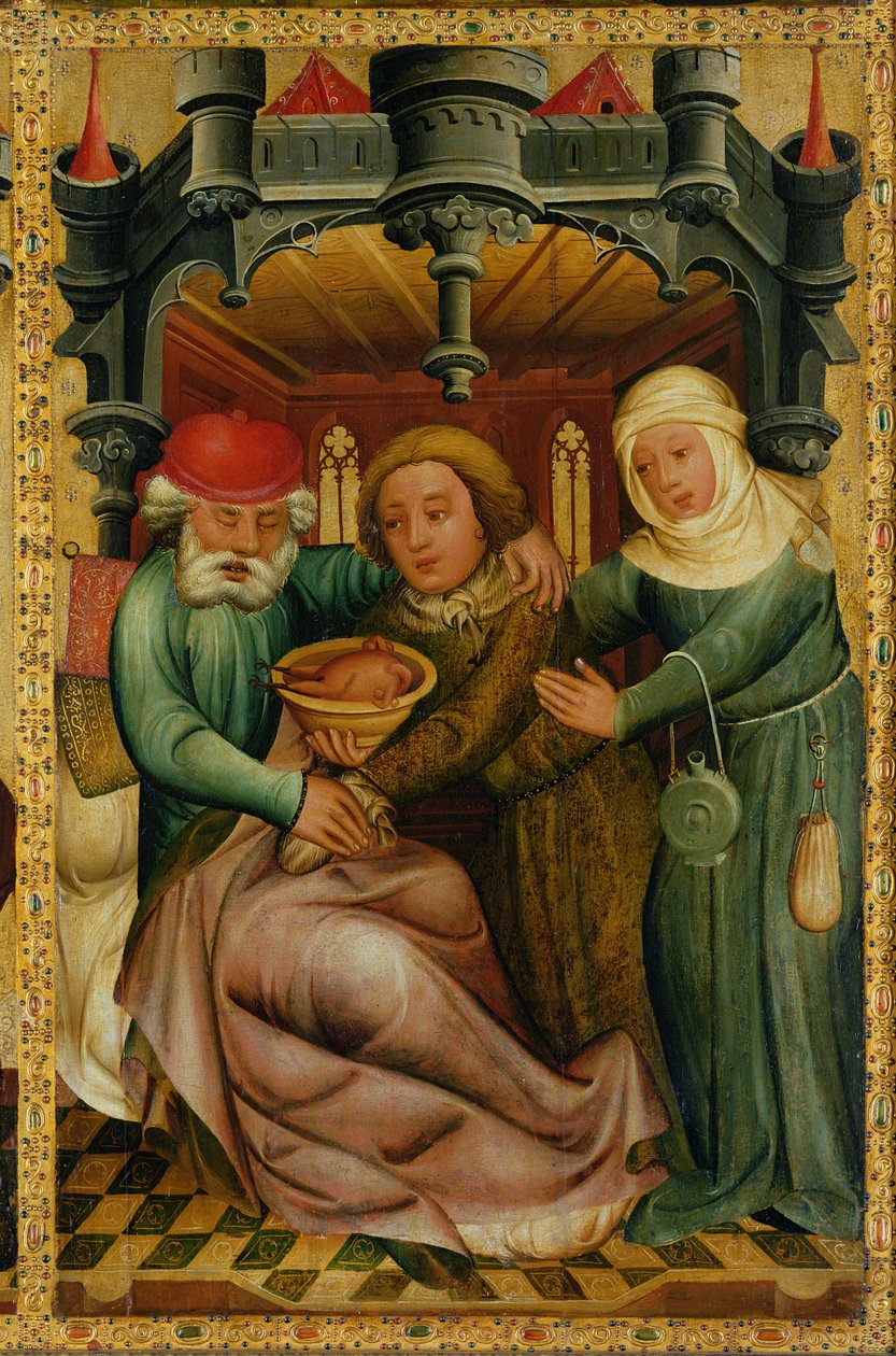 Az ellopott áldás a hamburgi Szent Péter-főoltárról, a Grabower-oltár, 1383 (tempera a táblán) alkotó: Master Bertram of Minden