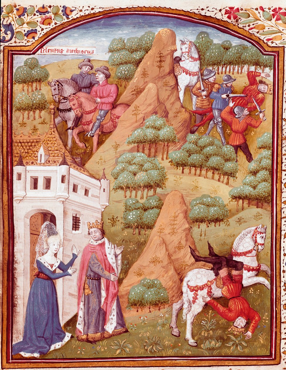 Szeleukosz (Seleucus) I. Nicator és apja Antiokhosz (Antiokhosz) Ázsia és Szíria királya A két király közül az egyik bérgyilkos, lóesés. Miniatűr a „Des cas des nobles hommes et femmes infortunes” (De casibus) című könyvből, Giovanni Boccaccio dit Jean Bo alkotó: Master Dunois