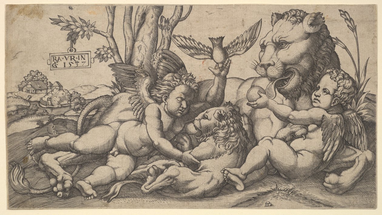 Putti és oroszlánok, 1547. alkotó: Master FG