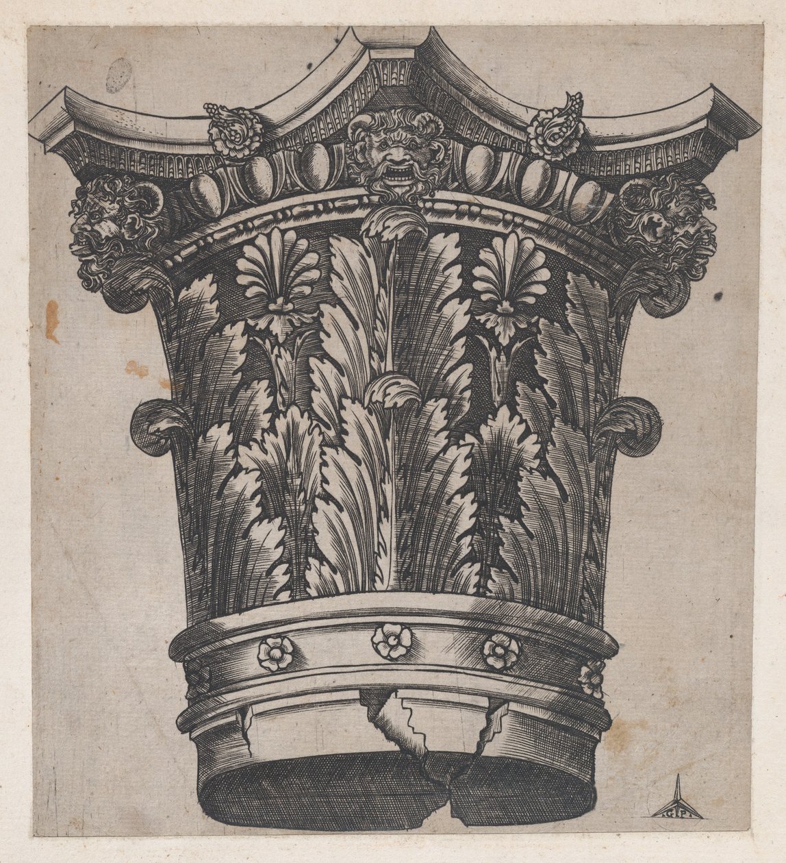 Római pompás tükör: Főváros fejekkel és maszkokkal, kb. 1537., kb. 1537 alkotó: Master GA