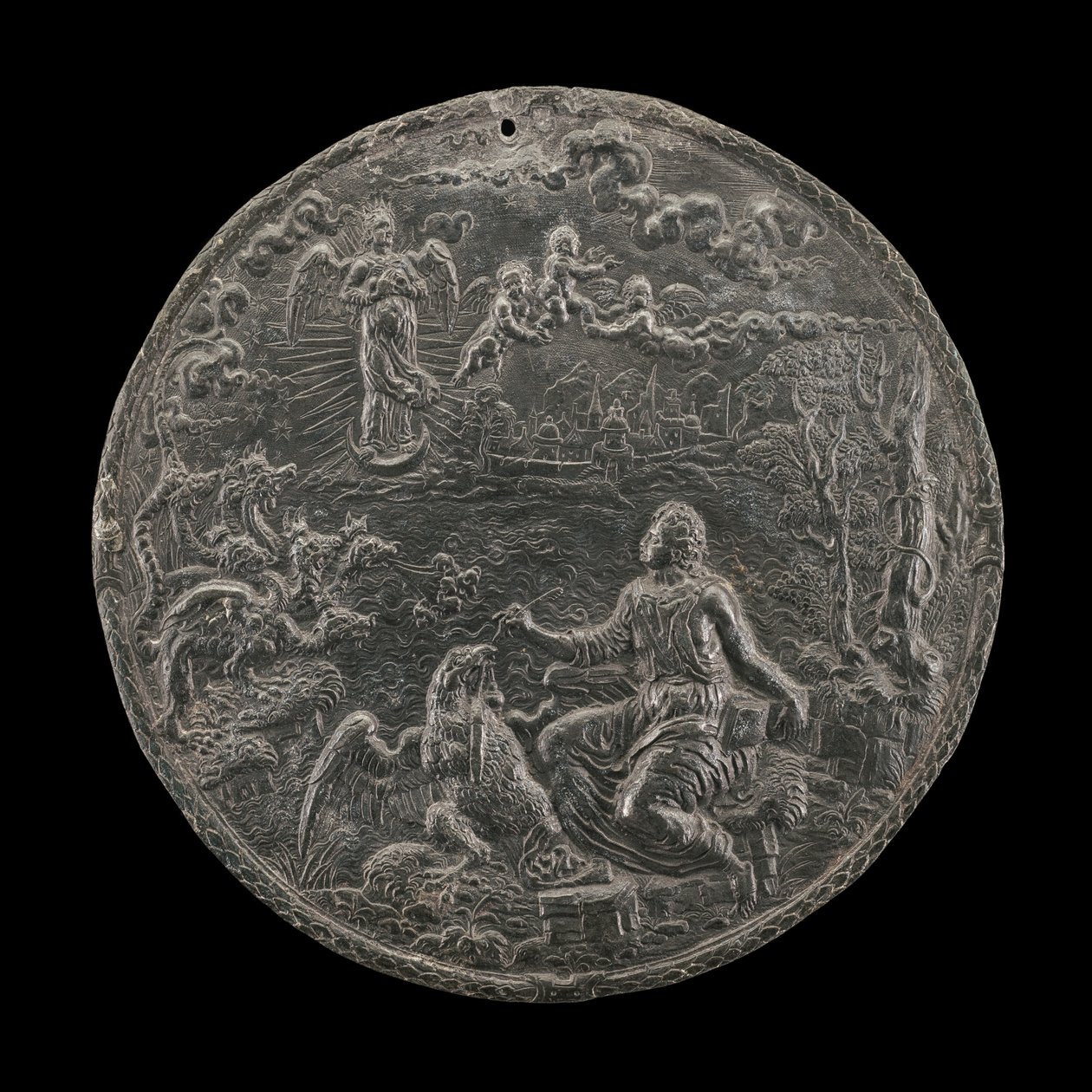 Szent János komponáló kinyilatkoztatás Patmoszról, 1570-es évek alkotó: Master H.G.