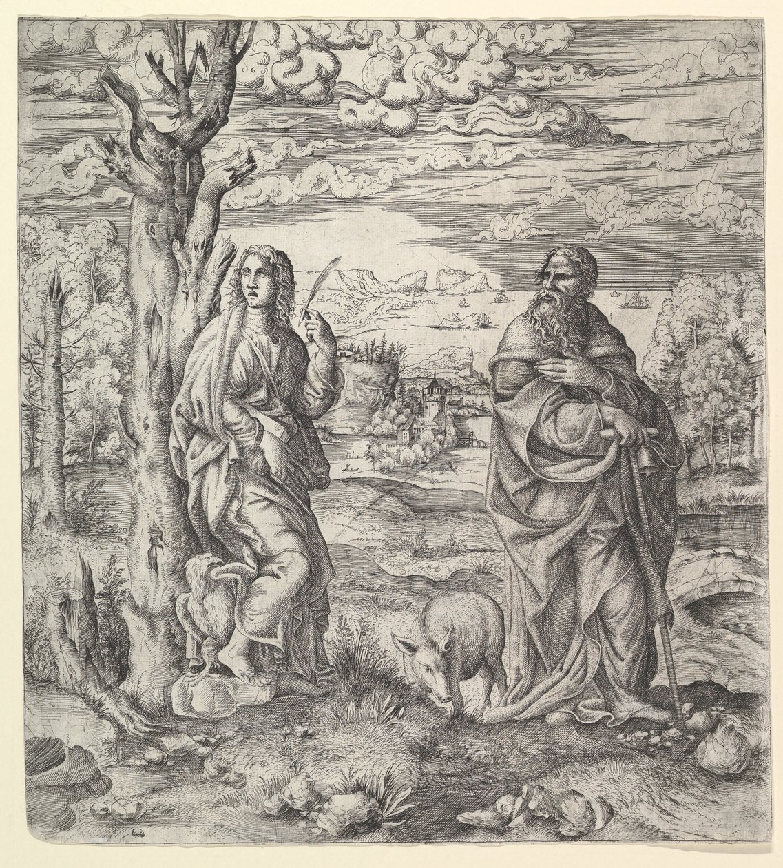 Szent János és Antal egy tájban, kb. 1544-45. alkotó: Master IQV