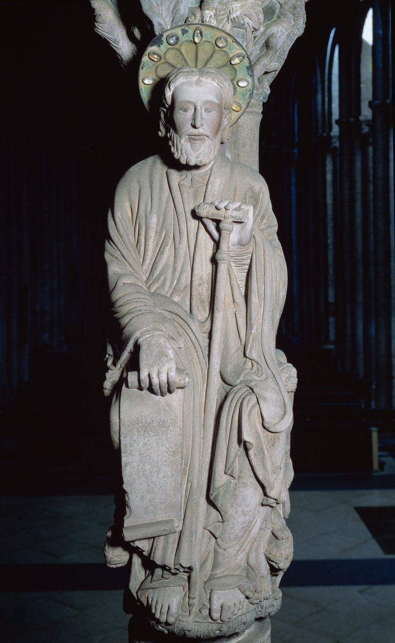 A Szent Jakabot ábrázoló Portico de la Gloria részlete, 12. századi kő alkotó: Master Mateo
