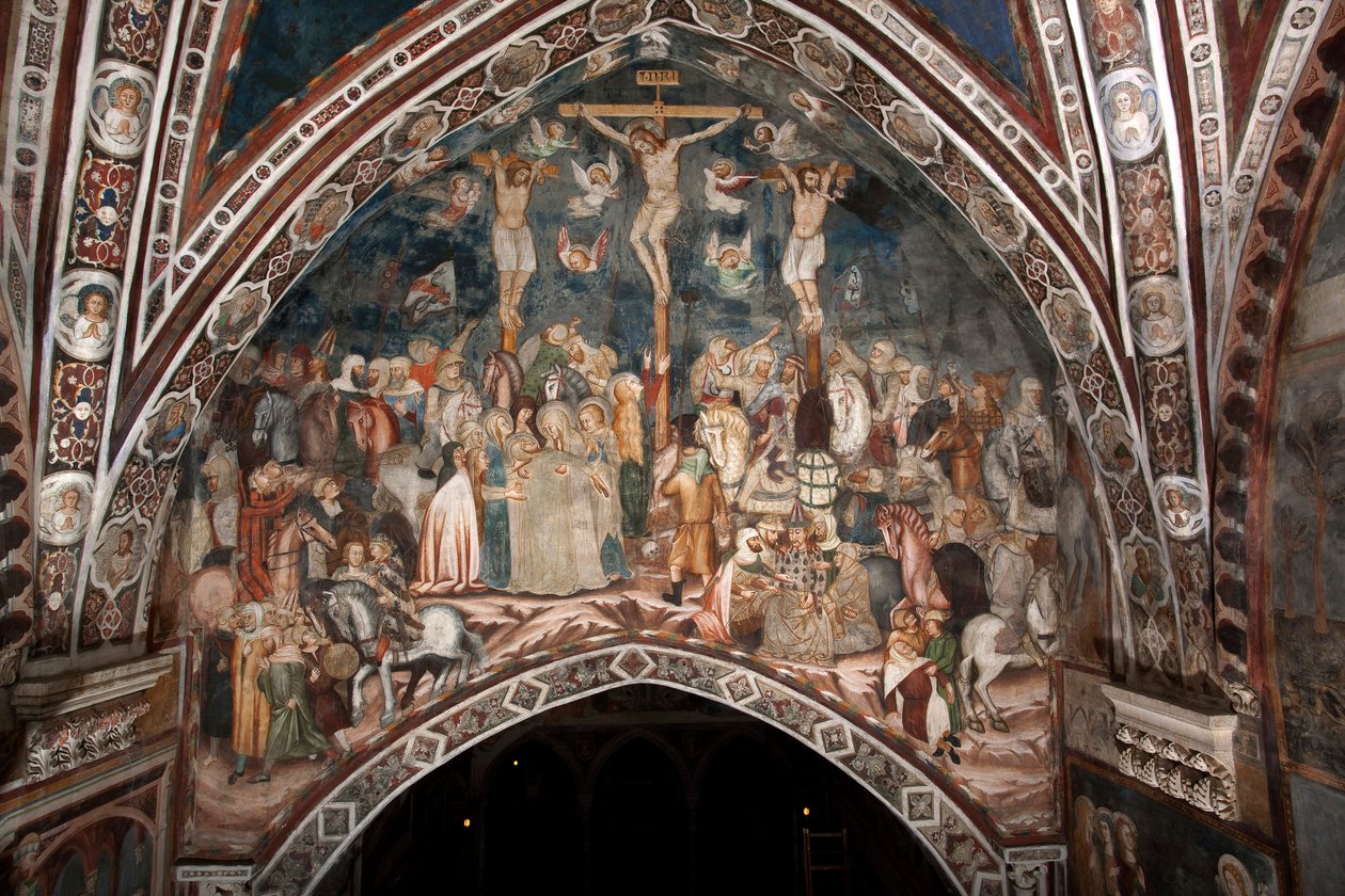 A Sacro Speco mesterének keresztrefeszítési freskója. 14. század. Felsőbbrendű templom. Szent Benedetto kolostor (Sacro Speco), Subiaco (Róma), Olaszország alkotó: Master Trecentesco of Sacro Speco School