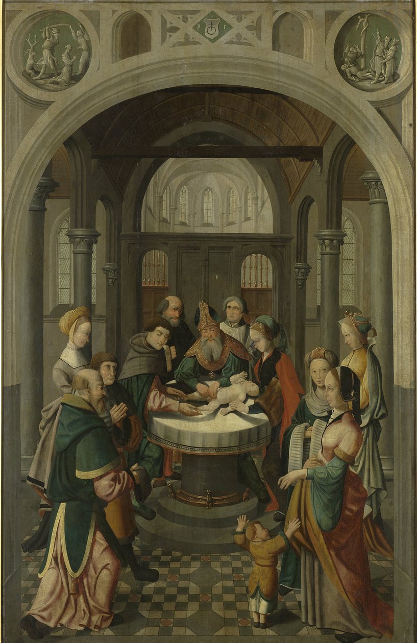 Egy oltárkép táblája Krisztus körülmetélésével, a másik oldalon Krisztus feltámadása látható alkotó: Master of Alkmaar (attributed to)