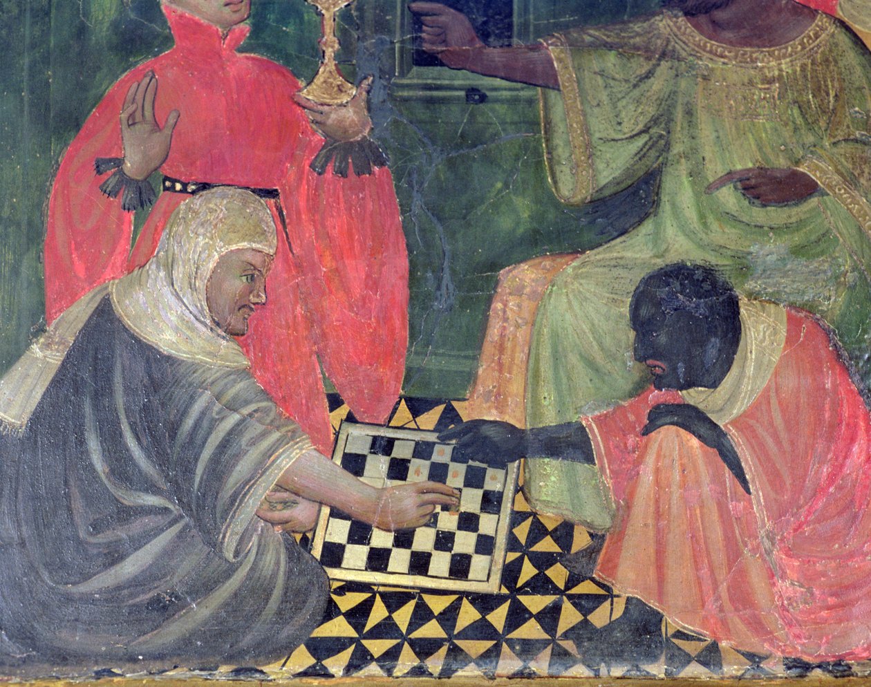 Egy mór és egy keresztény sakkozik, SS Nicholas, Claire és Anthony Abbot oltárképéről (tempera a panelen) alkotó: Master of Castellitx